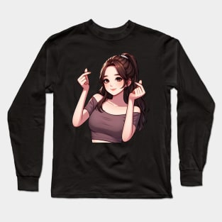 Beautiful Girl Korean Finger Hearts Kpop Long Sleeve T-Shirt